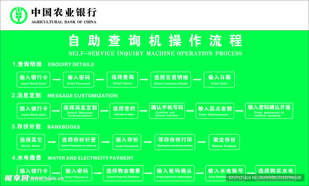 农业银行 自助查询机操作流程