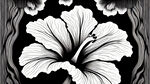 木芙蓉花纹，云纹，如意头纹结合成连续纹，黑白图案，线描稿呈现
