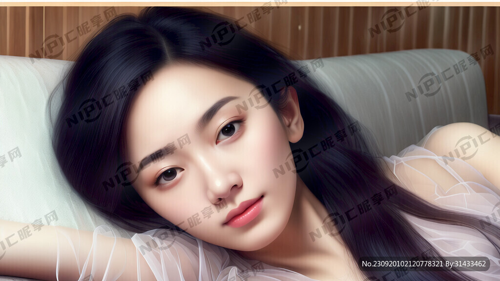 长发女 穿薄纱衣服 躺卧沙发