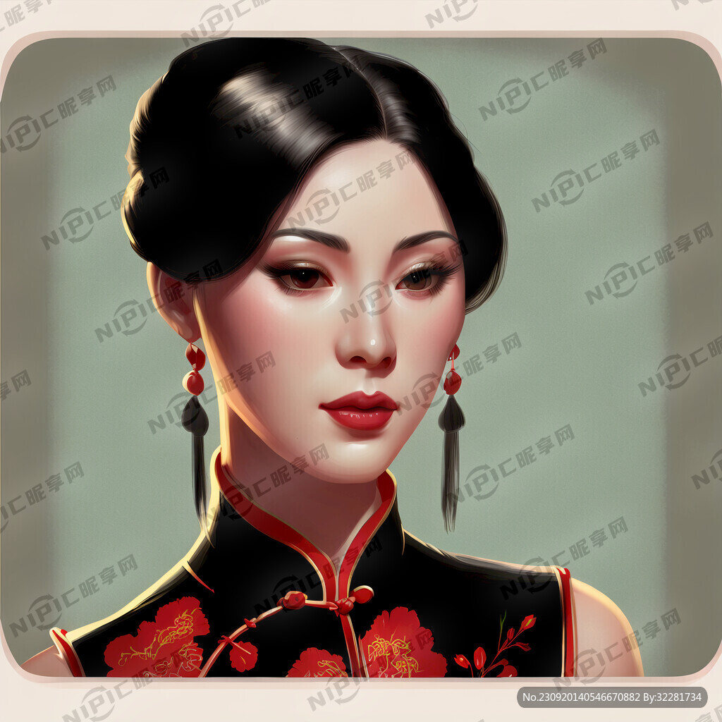 旗袍插画身材露脸