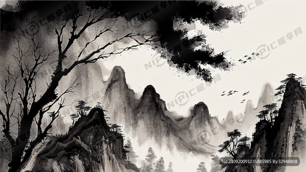 山谷 中国风 中国画 山水