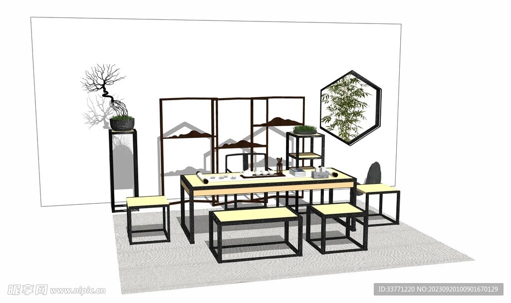 简约中式茶室家具模型
