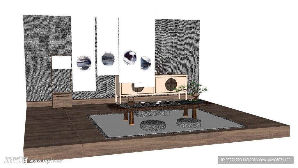 简中式茶室家具模型