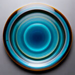 琉璃圆盘俯视图，琉璃材质，青蓝色，不透明