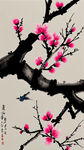 桃花，桃树，鸟，水墨，中国风