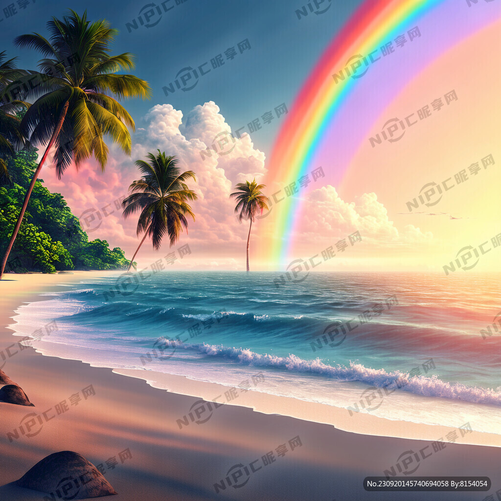 海滩风景 高清 晨晞 大海彩虹