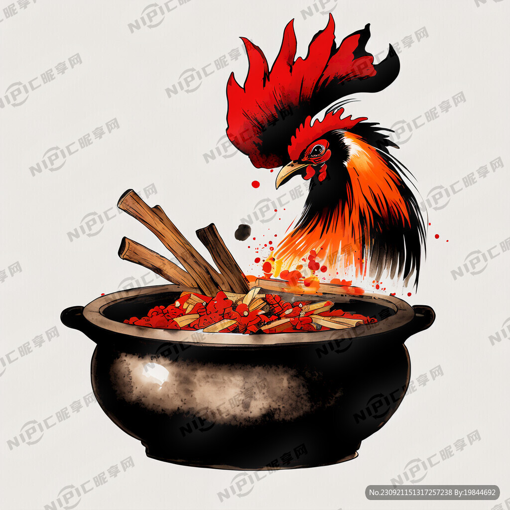 柴火鸡红色标志锅中国风