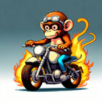 卡通版，猴子骑着带火的摩托车