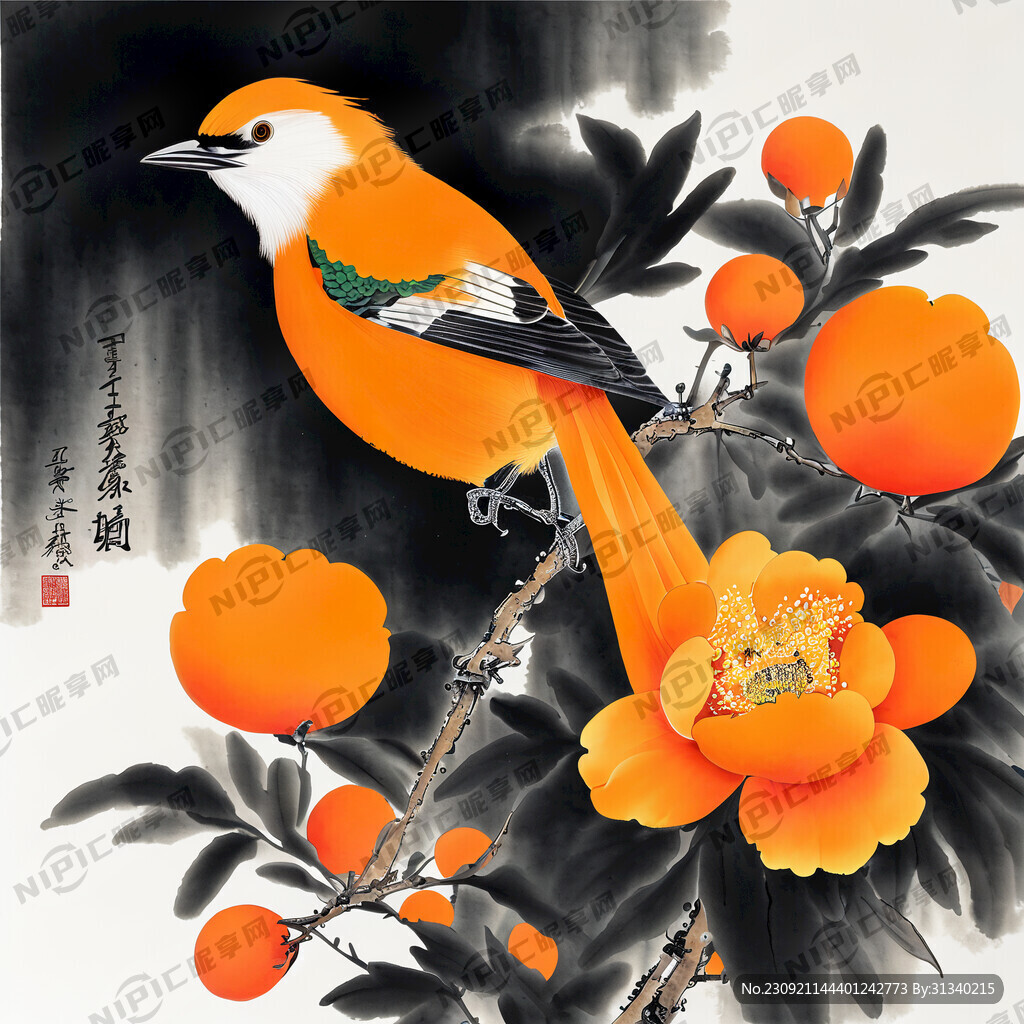 花鸟 爱马仕橙色 超高清 抽象