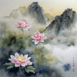 水，花，超高清，细节刻画，沐浴在云里雾里满，大自然纯净的美丽，颜色鲜艳，明亮清晰，纹理清晰，质感强烈，鸡尾酒绿色