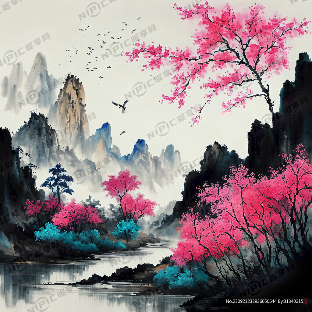 山水 花鸟 油画 高清 有质感