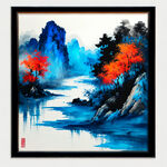 风景油画，高清，颜色鲜艳，有质感，纹理清晰，克莱茵蓝