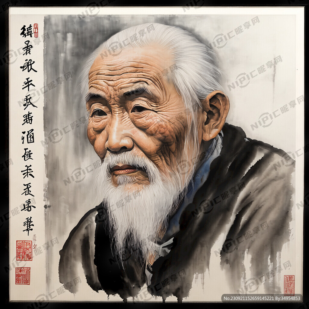 墙体彩绘 人物 孝敬老人 水墨
