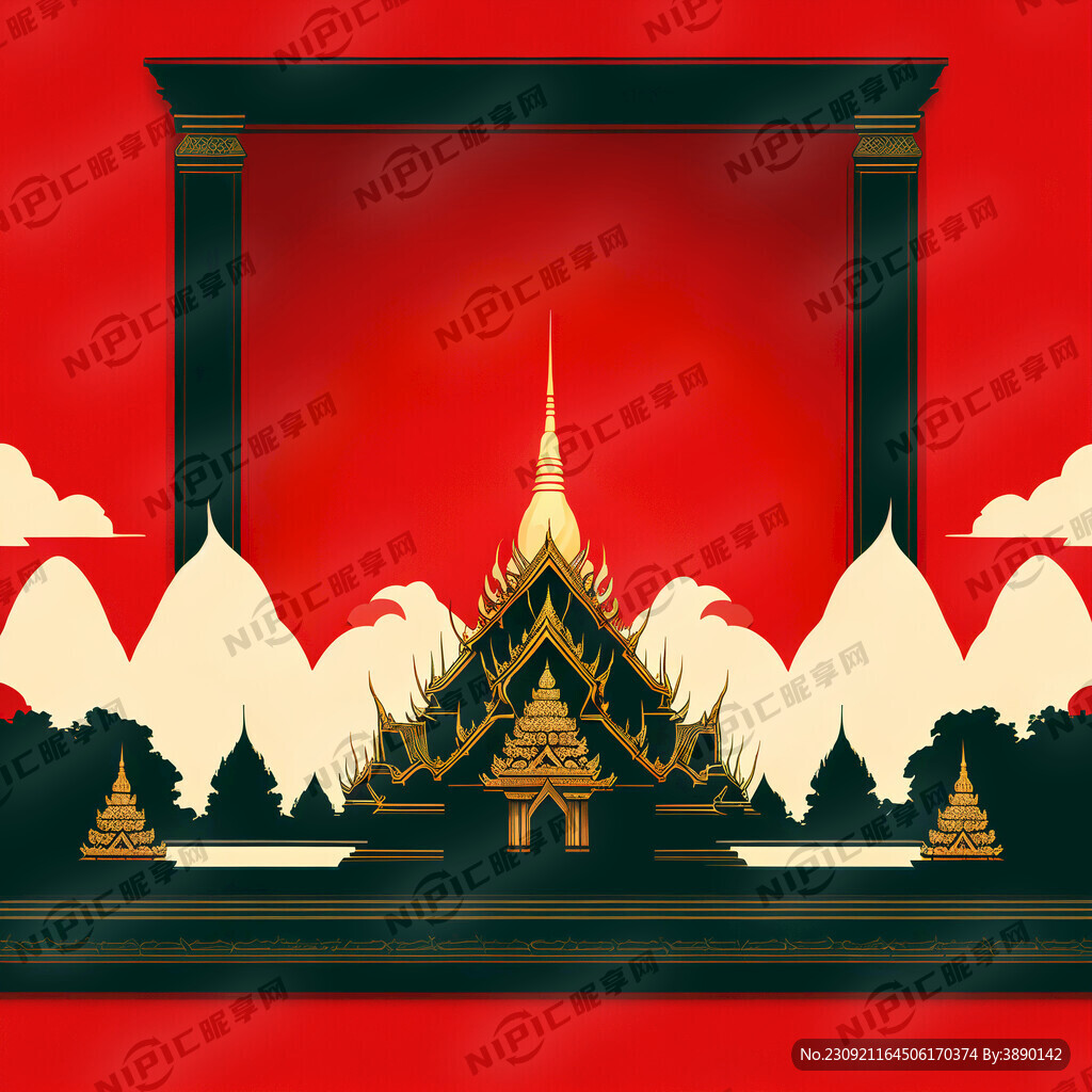 红色背景  泰国游  简洁 