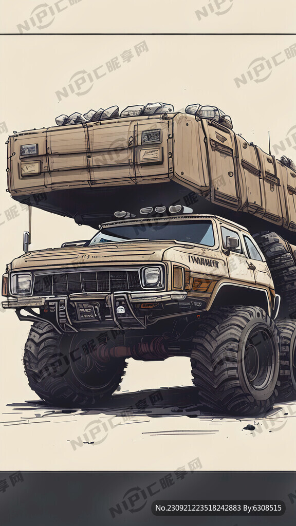 巨无霸 四驱车 简笔画