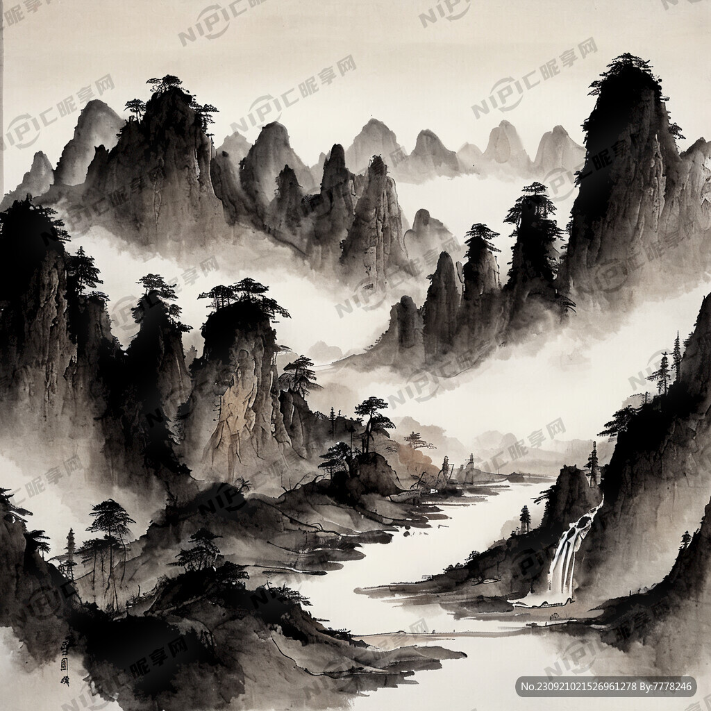 山谷 中国风 中国画 山水