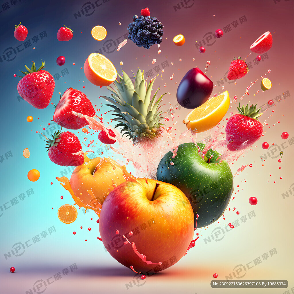 多种新鲜水果碰撞 动感