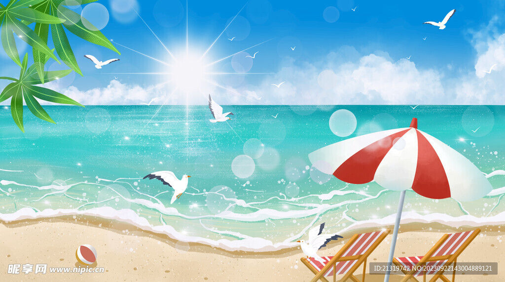 沙滩海滩阳光插画