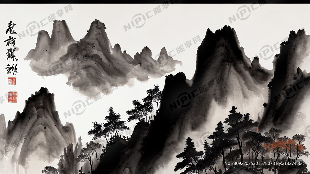 山谷 中国风 中国画 山水
