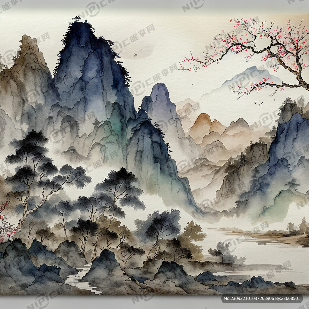 山水中国风墙纸图案