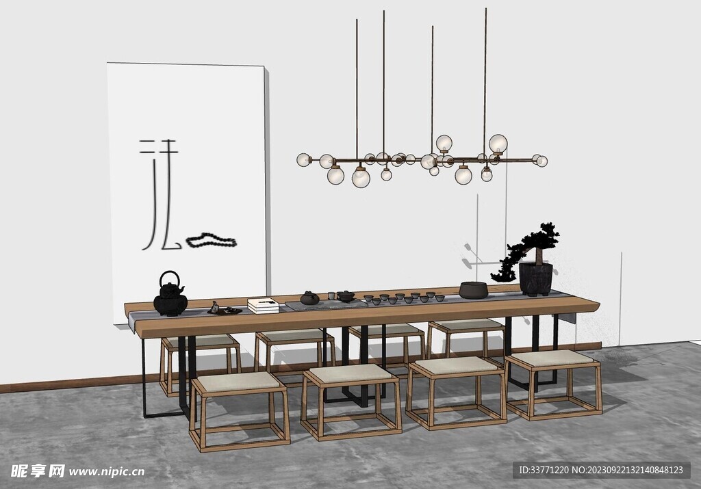 中式茶室家具模型