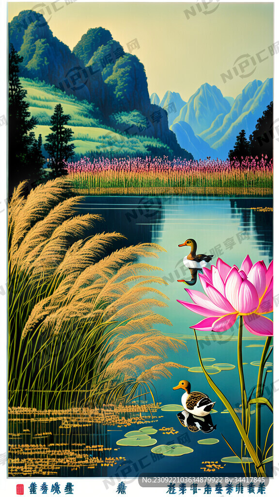 微山湖边 鸭子 鸭子下蛋 荷花