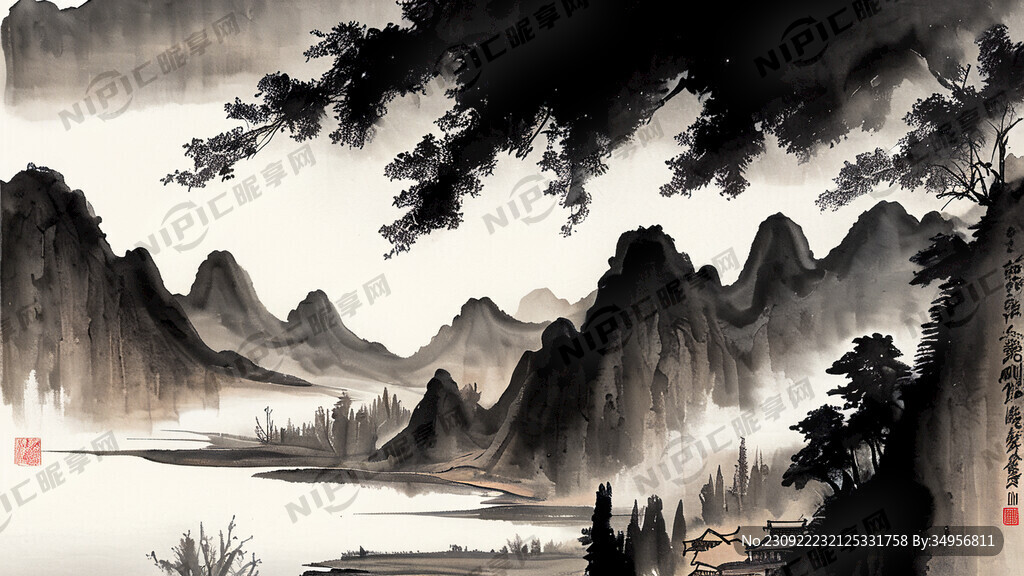山谷 中国风 中国画 山水