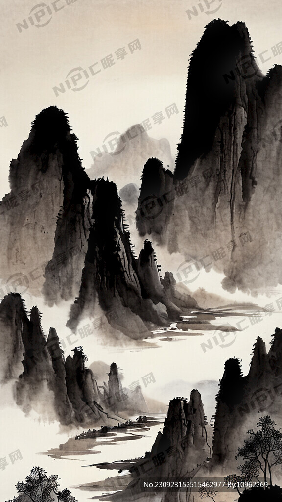 山谷 中国风 中国画 山水