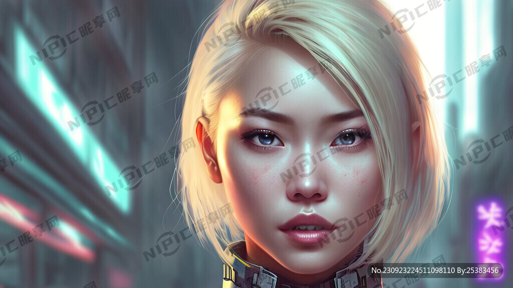 赛博朋克 美女 金发 炫酷