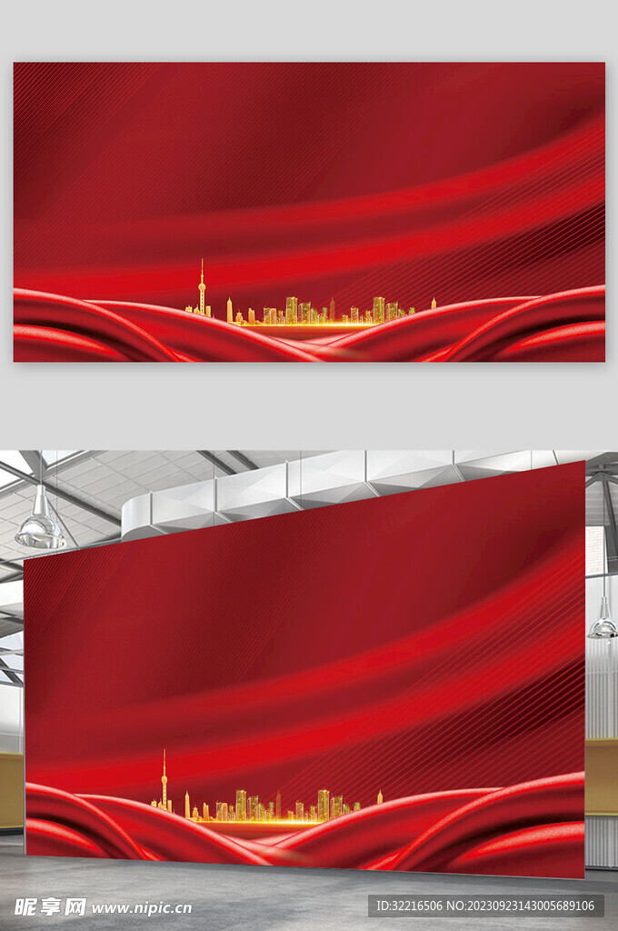 红色展板背景