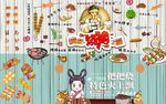 烧烤撸串插画背景墙