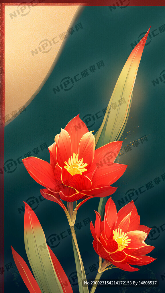 红色系 中秋海报 水仙花