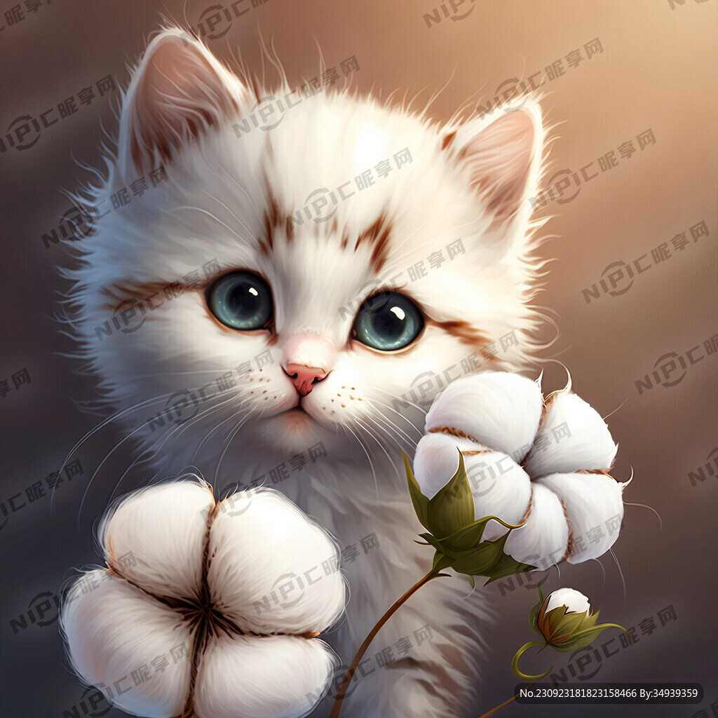 可爱的小猫和一朵棉花