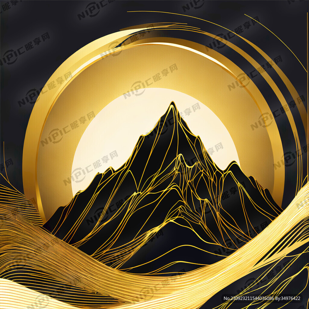 群山重叠全部半圆金色细线组成抽