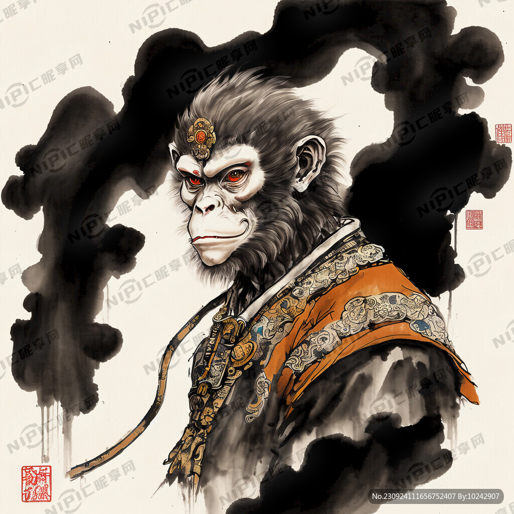 孙悟空宋江结合的水墨画