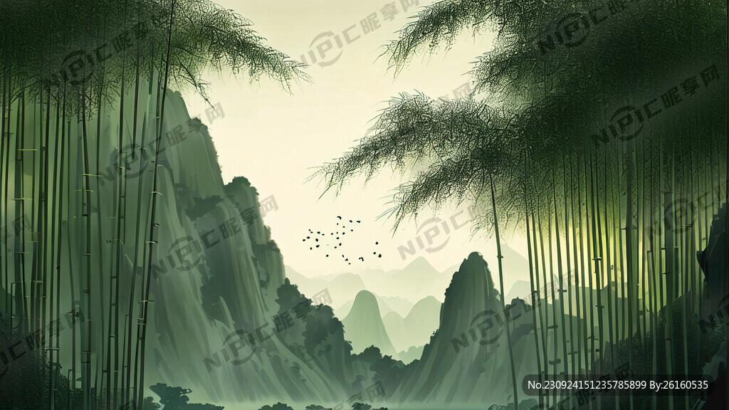树竹子山水