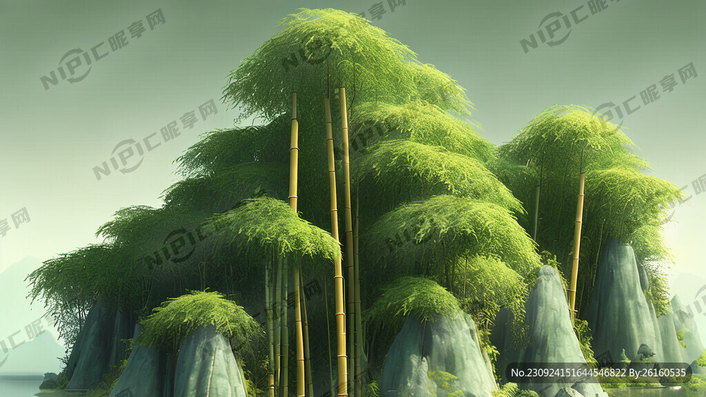 树竹子山水