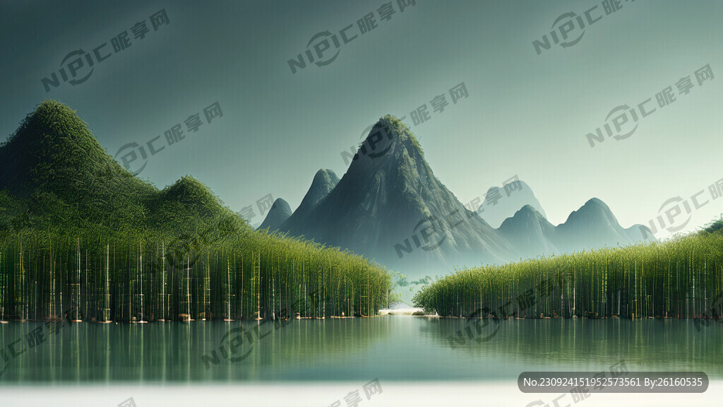 树竹子山水