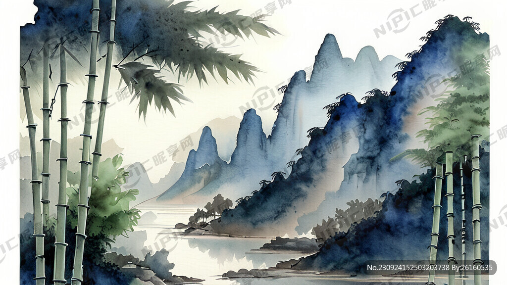 树竹子山水阳光