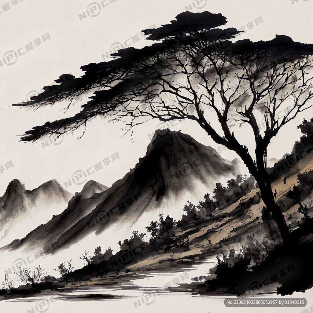 高原 层次分明 水墨 高清