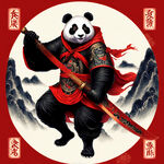 卫衣，红黑色，红色刀锋，熊猫，国潮，雄起两个字