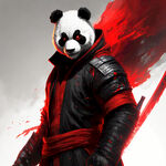卫衣，红黑色，红色刀锋，熊猫，雄起，虚幻引擎，独特的气质，气场强大，眼神凌厉