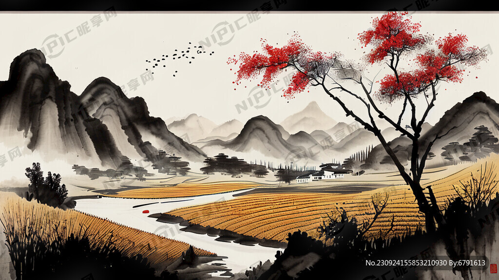 山谷 中国风 中国画 水墨风格