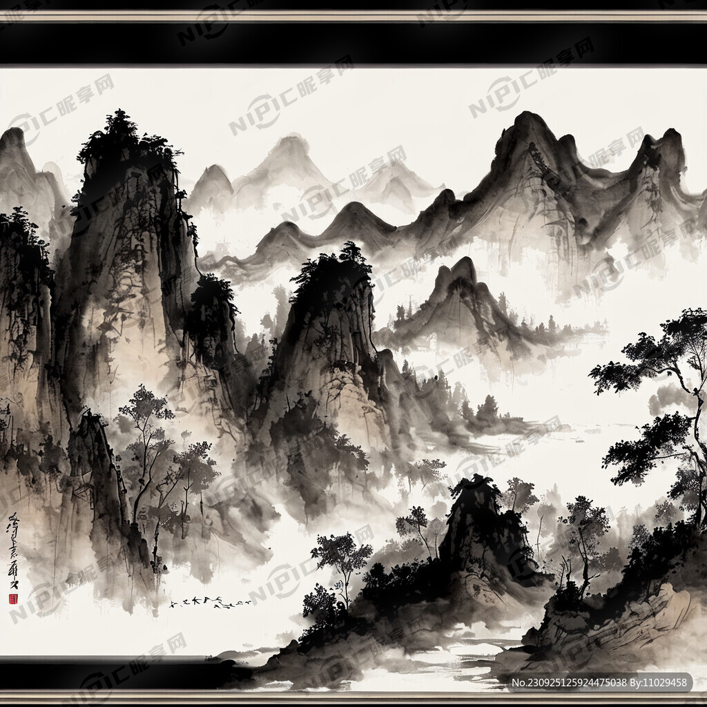山谷 中国风 中国画 山水
