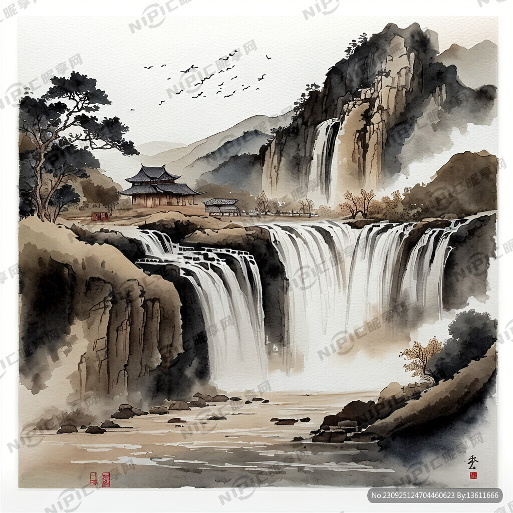 壶口瀑布风景 简笔画