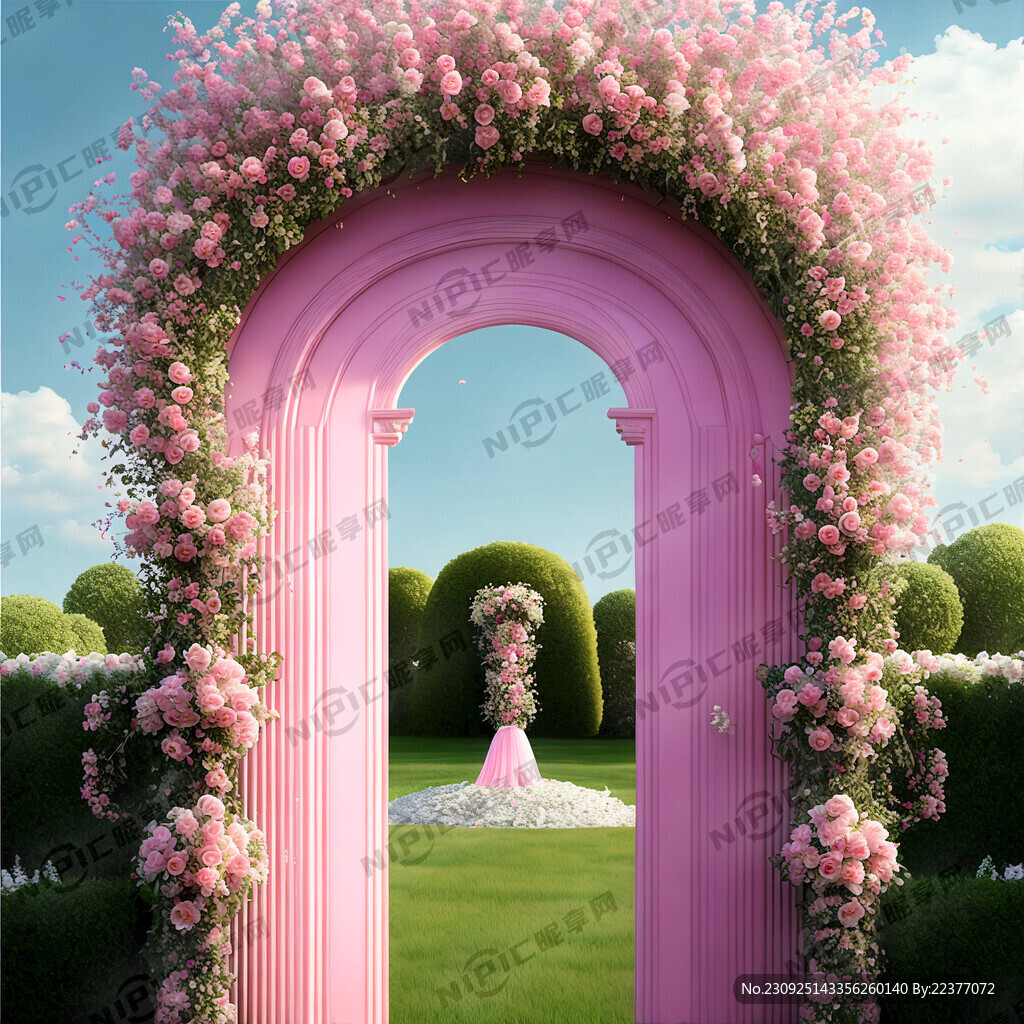 粉色草坪婚礼花门
