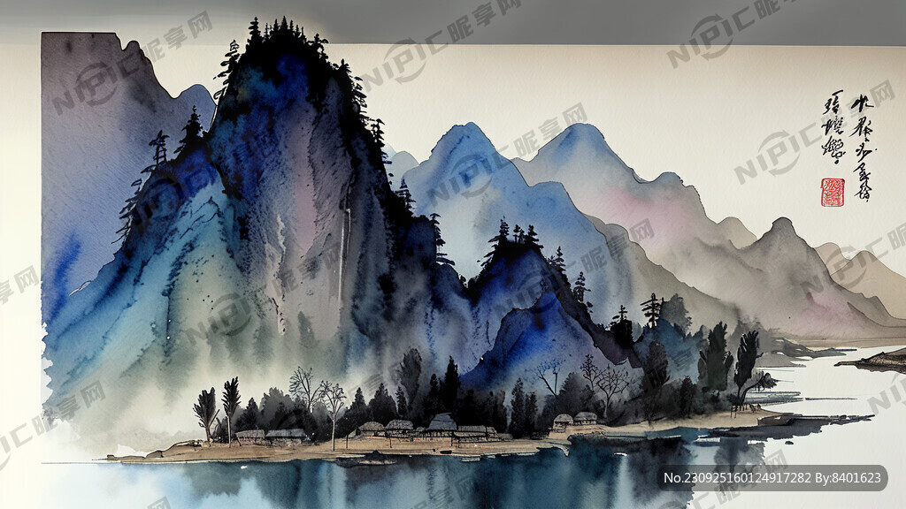 千里江山图 中国风 中国画