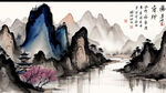 千里江山图，中国风，中国画，山水，彩色写意，意境，高雅，高清，国潮风。