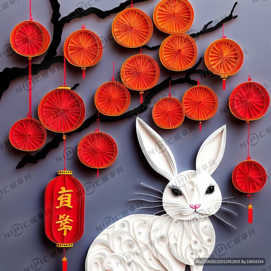 衍纸艺术 春节 可爱兔子 红梅