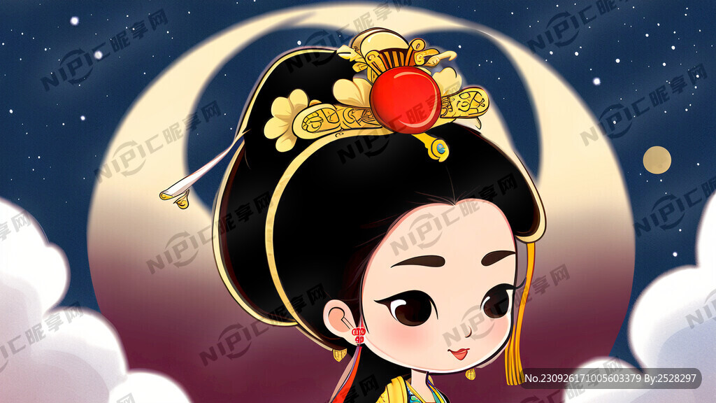 唐朝杨贵妃卡通人  看天上月亮